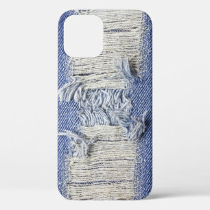 Torn blue denim: jeans texture. iPhone 12 case