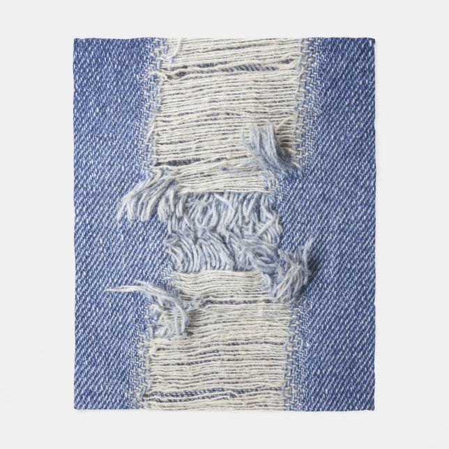Torn blue denim: jeans texture. fleece blanket (Front)