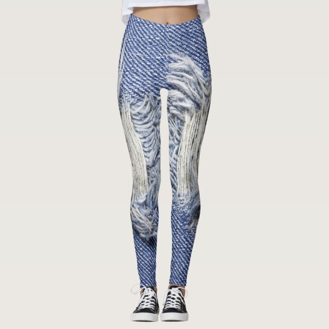 Torn blue denim: jeans texture. leggings (Front)