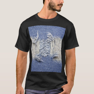 Torn blue denim: jeans texture. T-Shirt