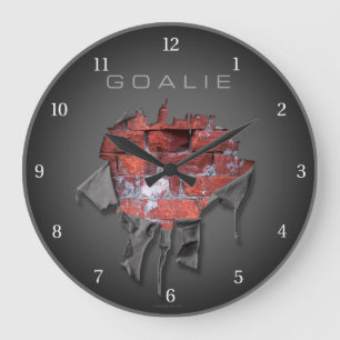 Torn Brick Wall Goalie (Hockey) Large Clock