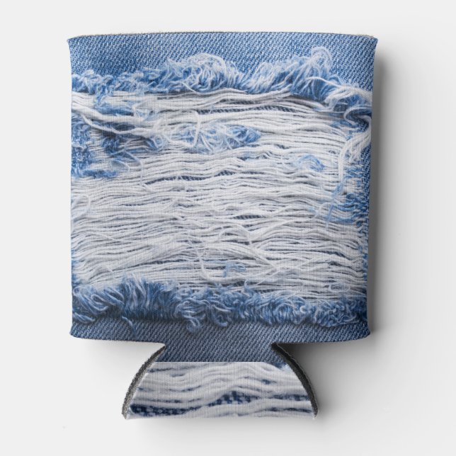 Torn Denim: Blue Texture Can Cooler (Front)