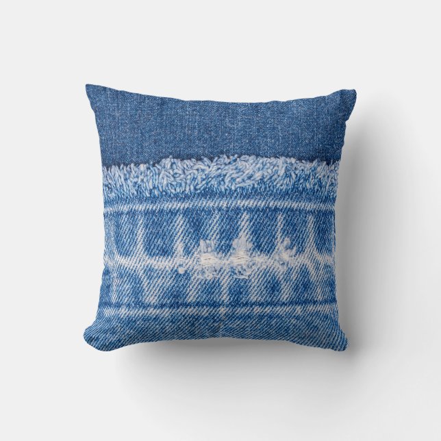 Torn Denim: Double Blue Jeans Frame Cushion (Front)