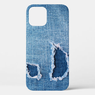 Torn denim fabric texture, blue hues. iPhone 12 case