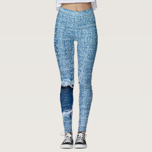 Torn denim fabric texture, blue hues. leggings