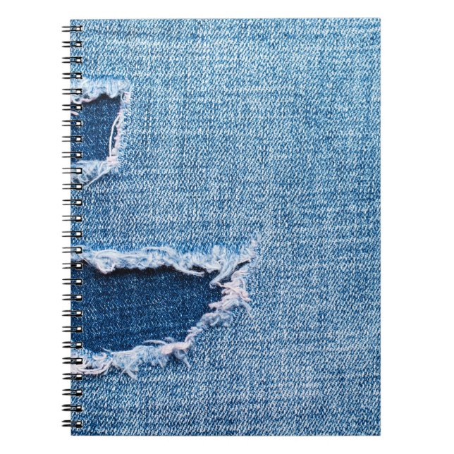 Torn denim fabric texture, blue hues. notebook (Front)
