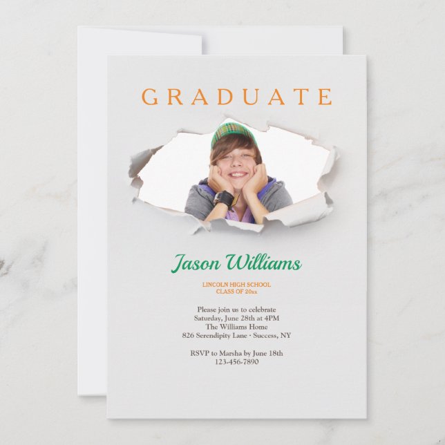 Torn Edges Photo Graduation Invitation (Front)