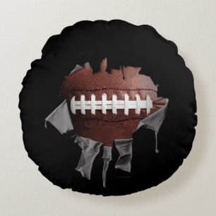 Torn Football Round Dark Pillow