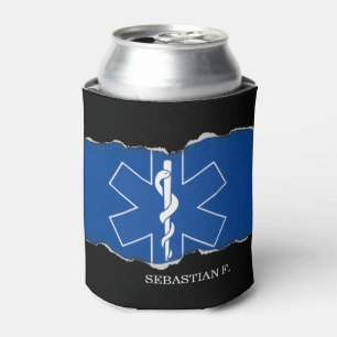 Torn Out EMT Paramedic Symbol Custom Name Can Cooler