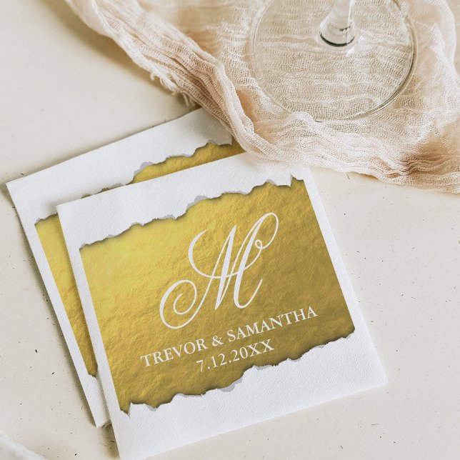 Torn Out Look Faux Gold Monogram Wedding Napkin (Creator Uploaded)