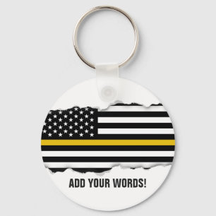 Torn Out Look Police Dispatcher Flag Custom Text Key Ring