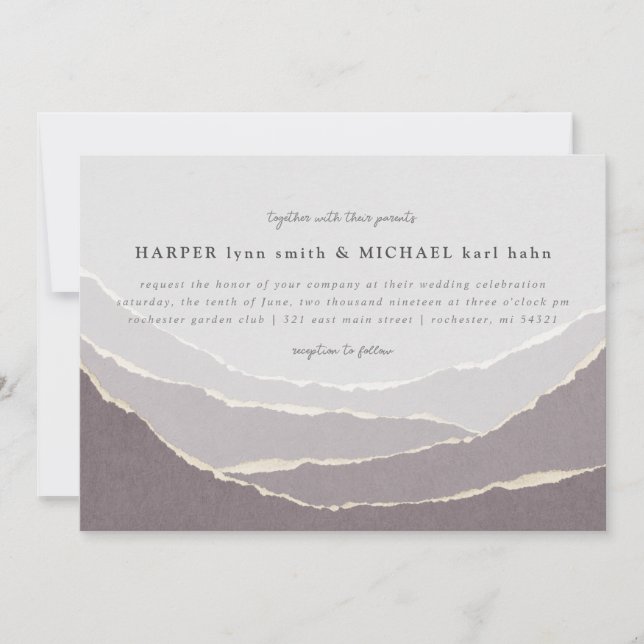 torn paper mountains wedding invitation (Front)