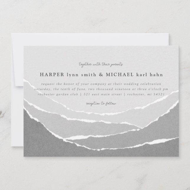 torn paper mountains wedding invitation (Front)