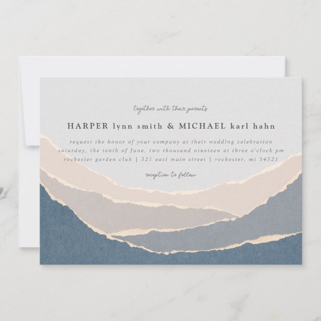 torn paper mountains wedding invitation (Front)