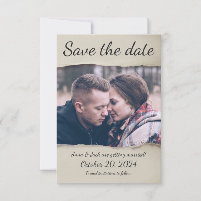Torn Paper photo Save the Date! Invitation (Front)