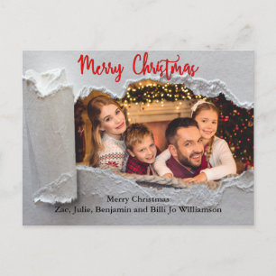 Torn Reveal Merry Christmas Photo Holiday Postcard