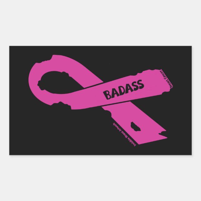Torn Ribbon/Badass...Breast Cancer Rectangular Sticker (Front)