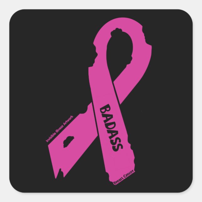 Torn Ribbon/Badass...Breast Cancer Square Sticker (Front)