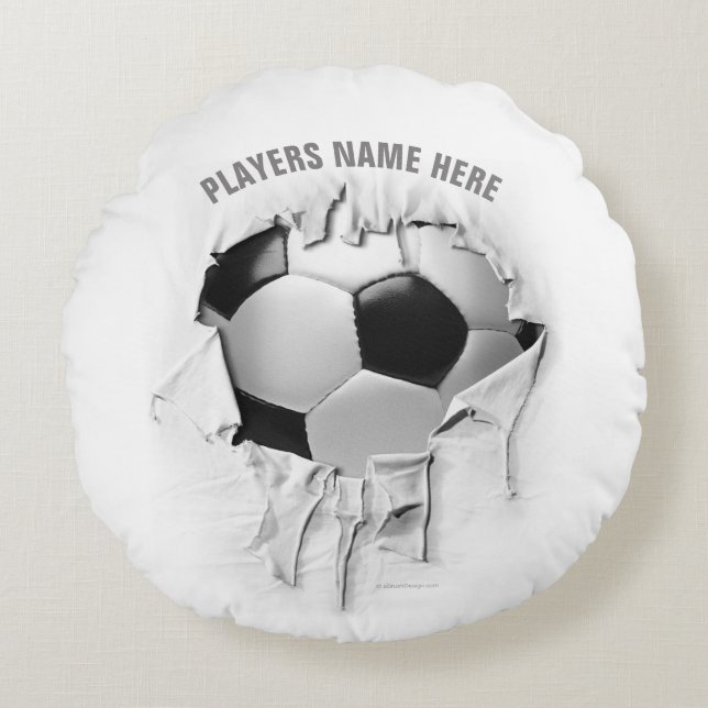 Torn Soccer Round White Pillow (Front)