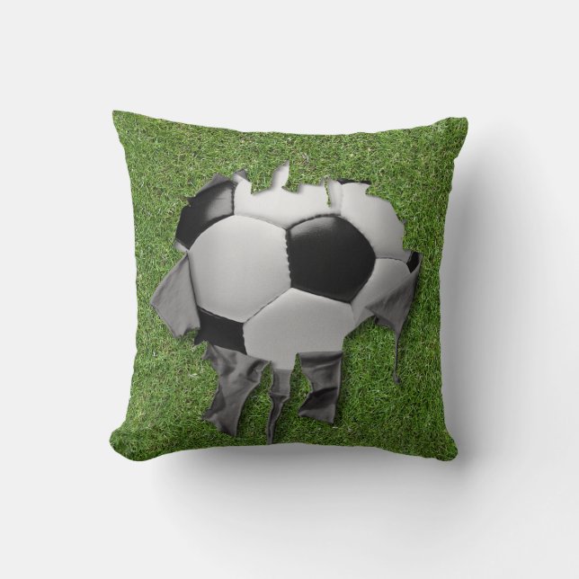 Torn Soccer Throw Pillow Blue (Front)
