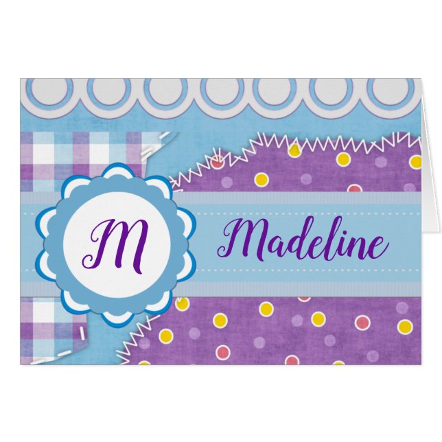 Torn Stitched Patchwork Monogram Card (Front Horizontal)