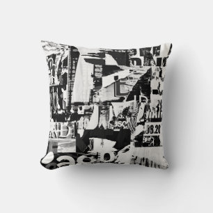 Torn street advertisement posters collage backgrou cushion