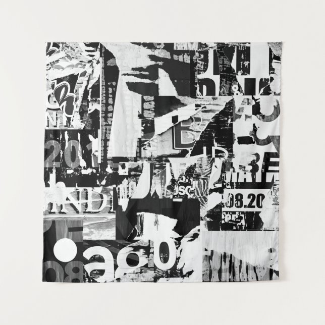 Torn street advertisement posters collage backgrou tapestry (Front)