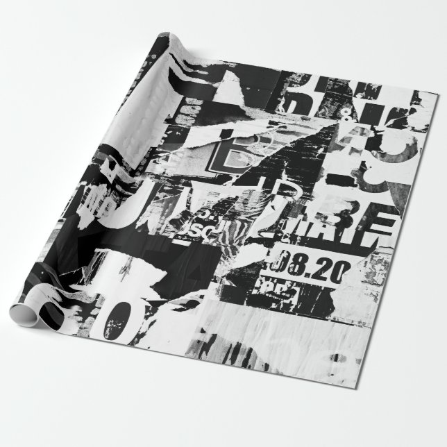 Torn street advertisement posters collage backgrou wrapping paper (Unrolled)