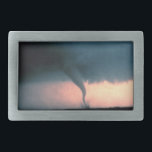 Tornado Belt Buckle<br><div class="desc">A dangerous tornado or “twister” touches down in Oklahoma and is captured on film by storm chasers from the National Severe Storms Laboratory of NOAA. This twister has a dust and debris cloud forming at the ground surface in tornado alley.</div>