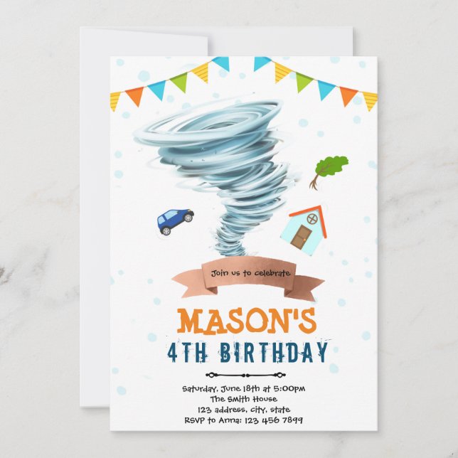 Tornado boy party invitation (Front)