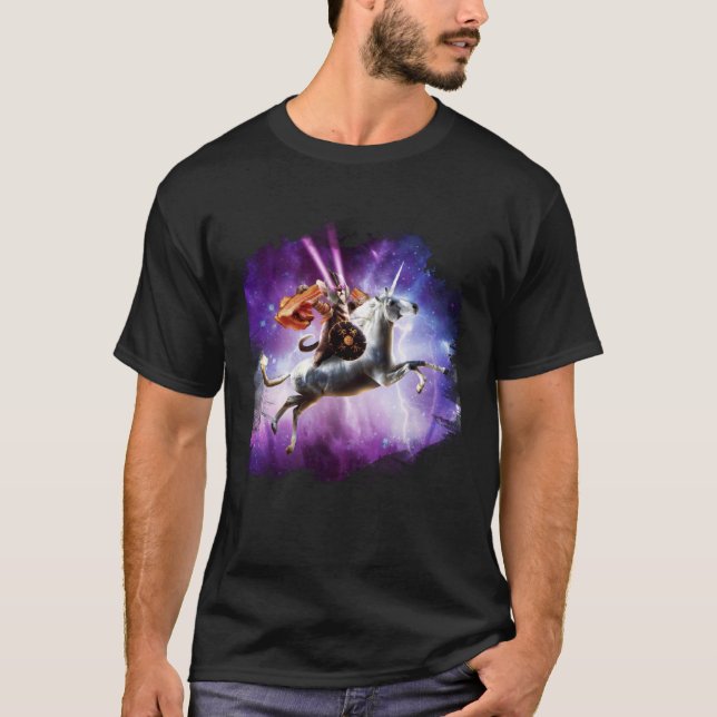 Tornado Cat Riding Unicorn With Bacon T-Shirt (Front)