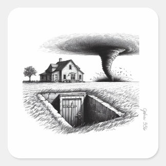 Tornado House Cellar with Cross Square Sticker