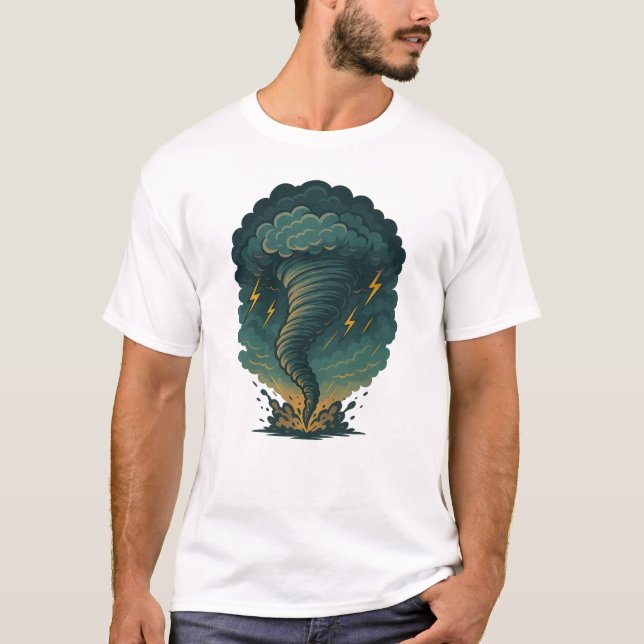 Tornado Storm Illustration | Powerful Lightning  T-Shirt (Front)