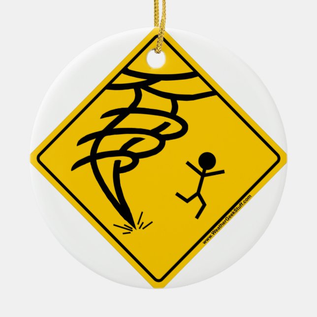 Tornado Warning Sign Ceramic Tree Decoration (Front)