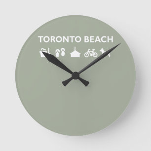 Toronto Beach Icons Monotone Dark Round Clock