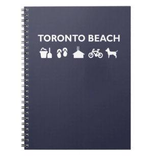 Toronto Beach Icons Monotone Dark Spiral Notebook
