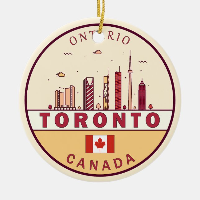 Toronto Canada City Skyline Emblem Ceramic Tree Decoration (Front)
