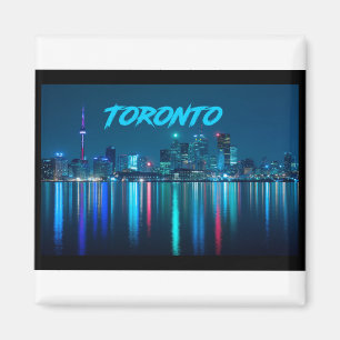 Toronto Canada Nightime Skyline over Water Colored Magnet