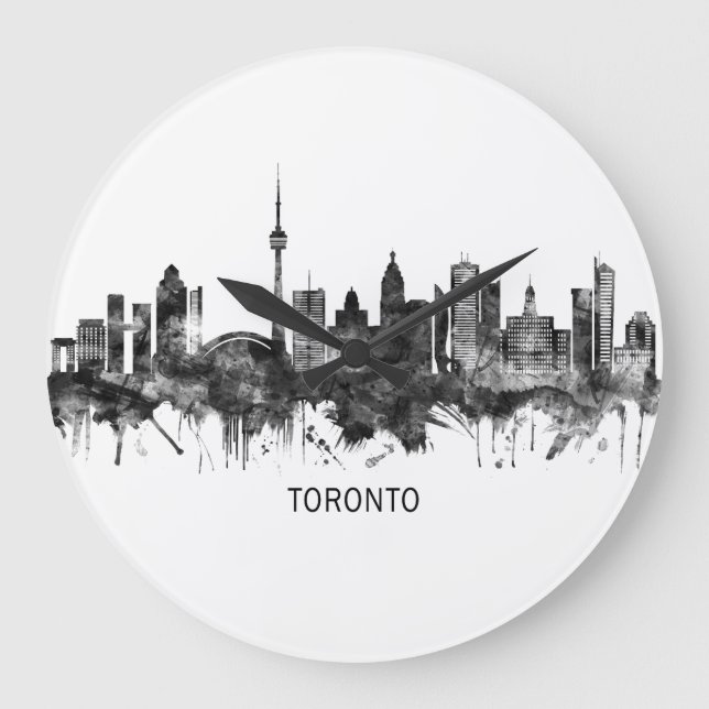 Toronto Canada Skyline BW Large Clock (Front)