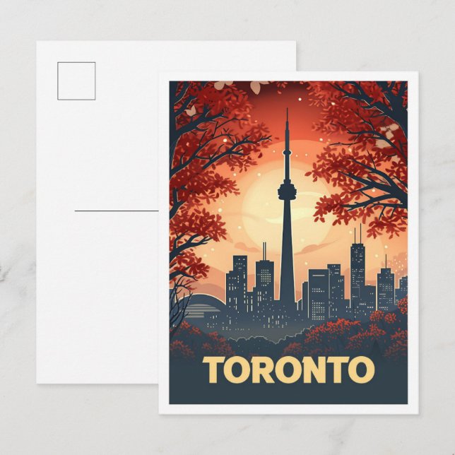 Toronto Canada Vintage Art Travel Illustration Postcard (Front/Back)