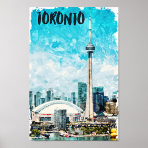 Toronto Canada Vintage Travel Watercolor  Poster
