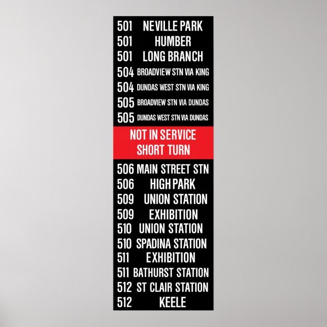 Toronto CLRV/ALRV Streetcar Rollsign Poster (Front)