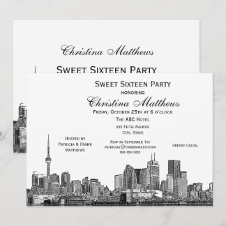 Toronto Etch DIY BG Colour Sweet 16 Wht Invitation