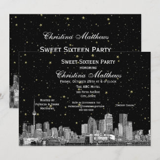 Toronto Etch Starry DIY BG Colour Sweet 16 Blk Invitation