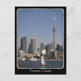 Toronto Harbour Skyline with Red Boat and border Postcard