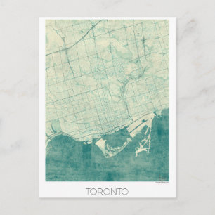 Toronto Map Blue Vintage Watercolor Postcard