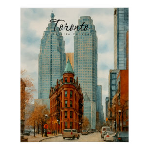 Toronto Skyline Canada Vintage Watercolor Poster