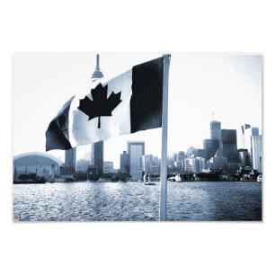 Toronto Skyline Canadian Flag Blue Cityscape Photo Print