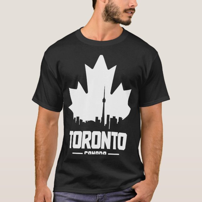 Toronto Skyline Ontario Canada Maple Leaf Canadian T-Shirt (Front)