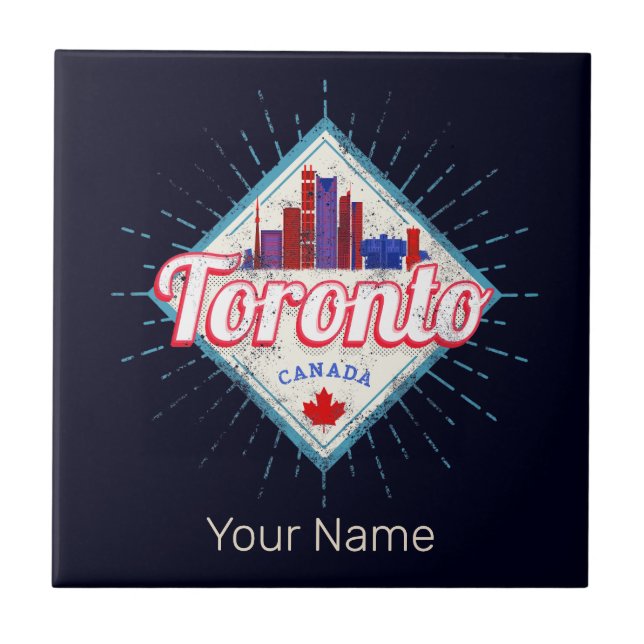 Toronto Skyline Ontario Retro Canada Vintage Tile (Front)